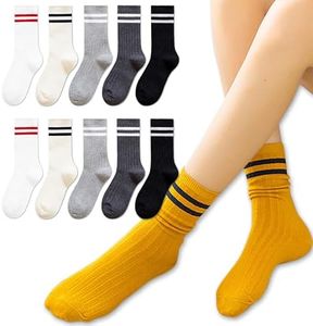 10 Paia Calzini Donna con Graziose Righe Calzini Sportive da Ragazza Calze Fantasia in Cotone Colorato Modello Casual Calze per Usura Quotidiana Casuale Yoga Palestra Corsa Scuola Misurare: 35-40