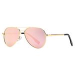 Gleyemor Small Aviator Sunglasses for Women and Men, 52MM Small Frame Polarized Aviators for Small Face, 091 Gold/Pink Mirror, lenswidth