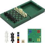 TUNJILOOL Chess Set Board Games 3 in 1，Wooden Folding Hand Crafted Portable Travel Chess Board Game Sets with Game Pieces & Storage Slots (10 cm)