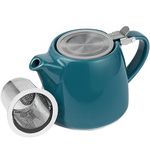 ORNA Ceramic Loose Leaf Teapot with Infuser Strainer and Lid – Small Porcelain Tea Pot Brewer for One or 2 Person – 550ml / 18.6 Oz – Ocean