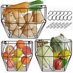 QUILIVIK Large Wall Basket Set of 3 - Metal Wire Basket for Fruits & Vegetables Storage, Black