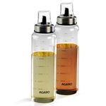 AGARO Elite Borosilicate Glass Oil Dispenser With Capacity Markings, Pack of 2, 500 Ml each, Metallic Lid, Oil Bottle Jar, Transparent