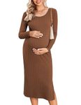 Ekouaer Maternity Dress for Photoshoot Long Sleeve Stretchy Long Pregnancy Dresses for Baby Shower Army Green S Brown M