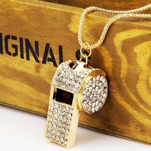 Little Syohe Gold Bling Whistle, Metal Crystal Rhinestone Whistle, Shining Whistle with Chain for Decoration, Stylish Whistle for Coaches, Referees,Teacher, Cheerleading (Gold)