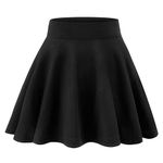 KEREDA Kids Teen Girls High Waist Stretch Plain Flippy Flared Pleated Skater School Skirts Black