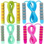 4 Pack Adjustable Soft Skipping Rope with Skin-Friendly Foam Handles for Kids, Children, Students and Adults, Fitness Jump Rope for Outdoor, Party Favor, Exercise Activity (Pink+Blue+Green+Orange) (Pink+Green+Blue+Orange)