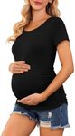 Ekouaer Womens Maternity Shirts Short Sleeve Pregnancy Tops Tunic Blouse Side Ruched Casual Mama Clothes Black XXL