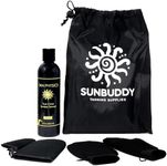 Tan Physics Self Tanner & Sunbuddy Deluxe Bundle (6pcs)–Face & Body Tanner Mitts, Exfoliation Glove, Application Mitt, Storage Bag & 8oz True Color Sunless Tanning Lotion-self tanning mitt applicator