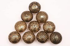 KNOBSWORLD Set of 10 Brass Knobs - Kitchen Cabinet Pull knobs, Cupboard, Chest, Furniture, Drawer Handles - Brass Patterned KNOBS