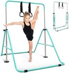 KAYMAN Foldable Gymnastics Horizontal Bar with Hand Protection Wrap, Adjustable Height & Feet - Durable Iron Equipment for Flexibility Training, Compact & Stylish - Perfect for Home Gym (Teal.)