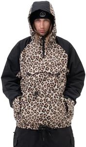 SNOWVERB Mens Snowboard Baggy Anorak Half-zipper Snow Jackets Camo Leopard Waterproof Mountain Ski Coats with Hood (US, Alpha, Large, Regular, Regular, Leopard/Black)