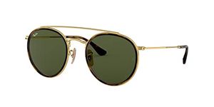 Ray-Ban RB3647N Double Bridge Round Sunglasses, Gold/G-15 Green, 51 mm