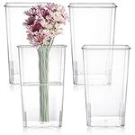 Suwimut 4 Pack Acrylic Flower Vase, Clear Square Tapered Table Flowers Vase Decorative Centerpiece for Home Kitchen Wedding Decorations, Unbreakable Plastic Vase for Flowers, 5x9 Inch Tall Cube Shape