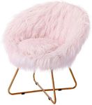 BIRDROCK HOME White Faux Fur Chair with Pale Gold Legs for Dorm Room, Teens Bedroom - Fuzzy Papasan Chair - Comfy Wide Cushion Seat - Accent Chair - Moon Chair - Metal - Fluffy Round Seat - Pink