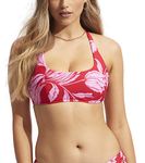 Seafolly Women's Dd Cup Scoop Neck Halter Bikini Top Swimsuit, Fleur De Bloom Chilli Red, 6
