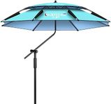 SKINCATE Outdoor Fishing Umbrella Tilt Pole, 7/6.5/8.5ft Fishing Parasol With Sand Anchor, Large Sun Umbrella Waterproof Windproof, Double Layer Beach Umbrella For Anglers (Color : Cyan, Size : 260c