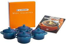 Le Creuset Stoneware Set of 4 Mini Cocottes with Cookbook, 8 oz. each, Marseille