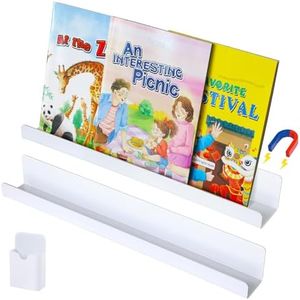 FKTXCO 2 Pcs Acrylic Magnetic Book Holder for Whiteboard, Magnetic Book Shelf with a Pen Container, Reusable Book Display Shelf for Kids Teacher Home Classroom Office, White
