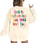 Christian Sweatshirt Women Bible Verse Pullover Christian God is Within Her Long Sleeve Inspirational Blouse Top Apricot