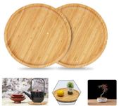 BUENTYA 2 Pcs Round Bamboo Tray, 20cm Round Solid Wooden Serving Tray Wooden Trays Wood Serving Plate Bamboo Tea Serving Tray Flower Plant Succulent Tray for Coaster, Tea, Coffee, Cake, Succulent