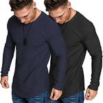 COOFANDY Men 2 Pack Workout Long Sleeve Shirt Muscle Fitted Summer Gym Tee Shirt Black/Navy Blue