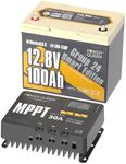 Power Queen Bluetooth 12V 100Ah LiFePO4 Battery with 24V30A MPPT Charger, Group 24 Deep Cycle Battery, 100A BMS with Low-Temp Cut-off Protection for RV, Trolling Motors, Solar System