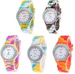 CdyBox Wholesale Watch 5 Pack Rhinestone Colorful Silicone Jelly Wristwatches for Women Girls Gift Set