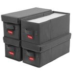 NUSWOR Premium CD Storage Box | Stackable CD Organizer Box with Lid | Holds 140 Jewel Cases | 14.37 x 5.5 x 6.3 inches | 4 Pack | Grey