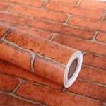 LEPENDOR 17.7" X 393" Brick Decorative Wallpaper Self-Adhesive Wallpaper Lengthen Printed Stick Paper Easy to Apply Peel and Stick Wall Paper - 0.45 x 10 m, Red Brick