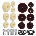 2 Hair Bun Maker Set, Donut Hair Bun Maker 14 Pieces with 10 Pcs Hair Elastic Bands, 20 Pcs Hair Pins Chignon Hair Styles Brown/Beige (4 Small 4 Medium 4 Large 2 Extra-large)