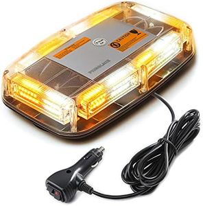 PKINGLAKE 72LED Roof Top Emergency Strobe Beacon Lights, 12-24V High Visibility Safety Warning Mini LED Strobe Light bar with Magnetic Base for Snow Plow, Trucks, Construction Vehicles (Amber/White)