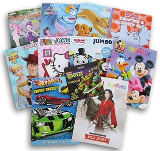 10 Count Bulk Coloring Books for Kids Ages 4-8 -Assortment Bundle with plus Bonus Sticker (No Duplicates) May Include Dr. Seuss, Aladdin, Mulan, Mickey, Dinosaurs