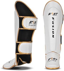 FF MMA Shin Guards Padded Muay Thai Leg Guards with Instep Protection for Kickboxing Training Sparring x2 (White-Gold, Small/Medium)