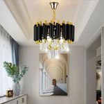 SUANI Modern Crystal Black Gold Chandeliers with Ceiling Light Fixture for Living Room |Jhoomer | Chandelier for Restaurant | Jhoomar for Hotel | Light Fixture Chandelier Bedroom and Hallway 300Mm