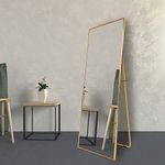 Beauty4U Full Length Mirror 140x40cm Free Standing, Hanging or Leaning, Large Floor Mirror with Gold Aluminum Alloy Frame for Living Room or Bedroom