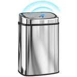 HOMCOM 50L Automatic Sensor Bin, Touchless Stainless Steel Kitchen Rubbish Bin, Hands-Free Infrared Waste Dustbin, Motion Trash Can with Manual Button for Home Office, Silver