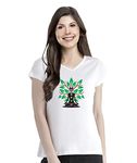 Pooplu Women's Regular Fit Seven Colours of Yoga Cotton Graphic Printed V Neck Half Sleeves Multicolour Yoga T Shirt. Yoga, Pootlu, Gym, Exercise.(Oplu_White_Medium)