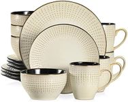 vancasso Guto Dinnerware Set, Stoneware Embossed Vintage Look Beige Dinnerware Tableware, 16 Pieces Dinner Service Set for 4, Include Dinner Plate, Dessert Plate, Cereal Bowl and Mug