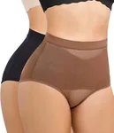 Nebility 2 Piece Tummy Control Shapewear Butt Lifting Underwear for Women Lower Belly Waist Trainer Seamless Faja Body Shaper (US, Alpha, Large, Regular, Regular, Black/Brown 2pk)