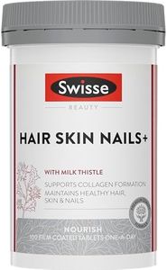 Swisse Beauty Hair Skin Nails+ - Supports Collagen Formation & Reduces Nail Splitting - 100 Tablets