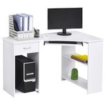 HOMCOM L-Shaped Corner Computer Desk w/ 2 Shelves Wide Worktop Keyboard Tray Drawer & CPU Stand Home Office Study Bedroom Furniture White 120 x 70 cm