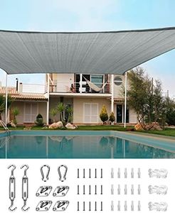 Quictent 20x16ft Rectangular Sun Shade Sail 185G HDPE Canopy 98% UV Block Outdoor Patio Garden Commercial Deck with Hardware Kit (Gray)