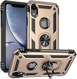 Cavor for iPhone XR Case (6.1") TPU Case PC Bumper 360° Rotation Ring Holder Kickstand Back Cover [Work with Magnetic Car Mount] Shockproof Protective Cover-Gold