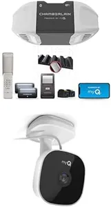 Chamberlain B2405 Quiet Wi-Fi Garage Door Opener, Wireless Keypad + myQ Smart Garage Security Camera – 1080p HD Video, Night Vision, Motion Detection, Magnetic, Wi-Fi, Two-Way Audio,Smartphone Control