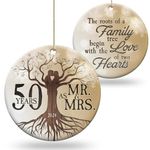 Giveena 50th 2024 Wedding Anniversary Ornament - Christmas Ceramic Ornament Gift Anniversary for Couple, Parents, Friend Her Him - 50th Wedding Anniversary Present Holiday Decoration Hanging Ornament