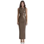 XLLAIS Women's Faux PU Leather Bodycon Maxi Dress Sexy Boatneck Tank Long Dresses, Earth, M