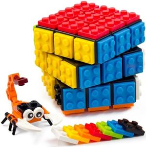 TOYAMBA Brick Cube with Building Blocks, Mini Toy Included, Compatible with Lego Cube, Inspired by Rubix Cube for Kids - Educational Toy (Black)