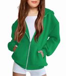 Arshiner Little Girls Thick Zip Front Hoodie Sweatshirt Green Christmas Sporty Hoodies with Kangaroo Pocket for 8-9 Years