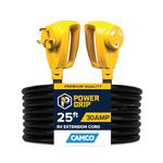 Camco Power Grip 25-Ft 30 Amp RV Extension Cord - Rated for 125V / 3,750W - Features Heavy Duty 10-Gauge Copper Wire for Superior Conductivity & Coated w/Heat-Resilient PVC (55191)