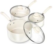 MICHELANGELO Saucepan Sets Non Stick with Lids, Ceramic Saucepans Set 14cm/18cm/20cm with Nonstick Coatings, PFAS-Free Small Saucepan Sets, Multipurpose Cooking Pots, Cream White